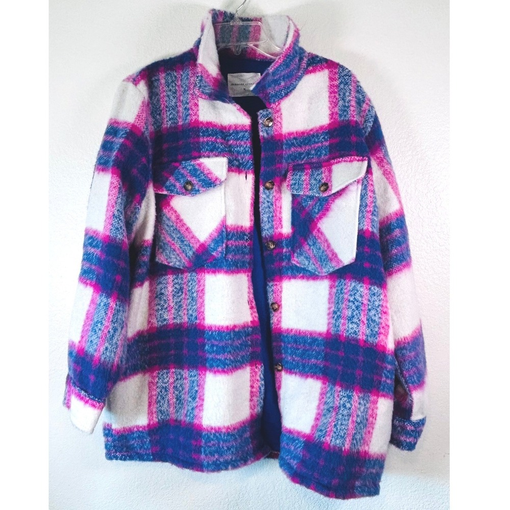 Panache Apparel Cottagecore Plaid Shacket Grunge Pink Blue Wool Blend SZ XL